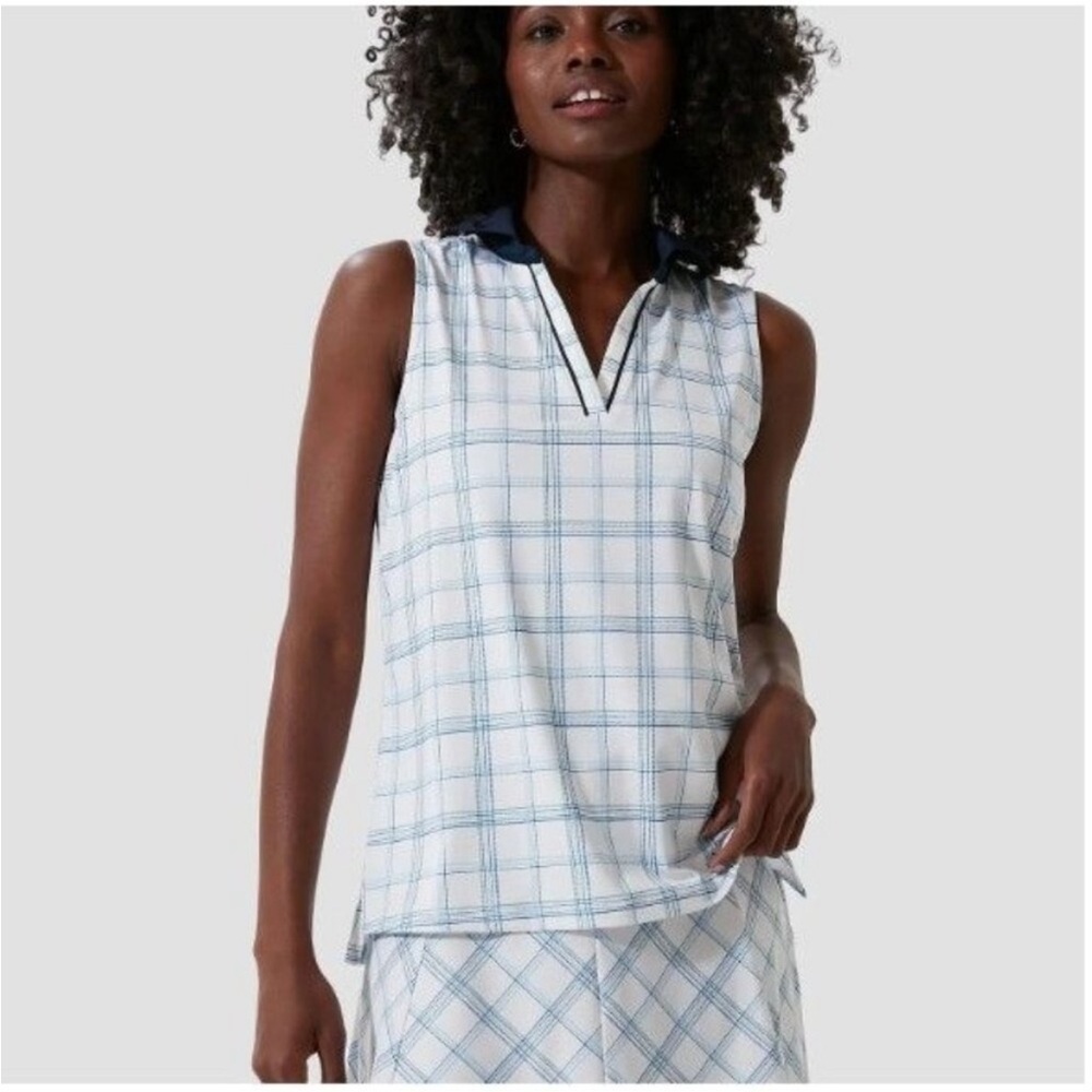 Tuckernuck Sport Provincial Plaid Sleeveless Caroline Polo Shirt Size Small